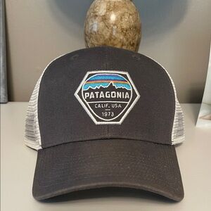 Patagonia Gray and White Trucker Hat